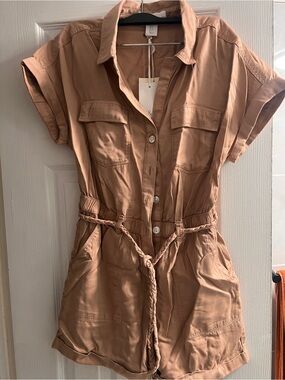 Tan shorts romper (safari style)